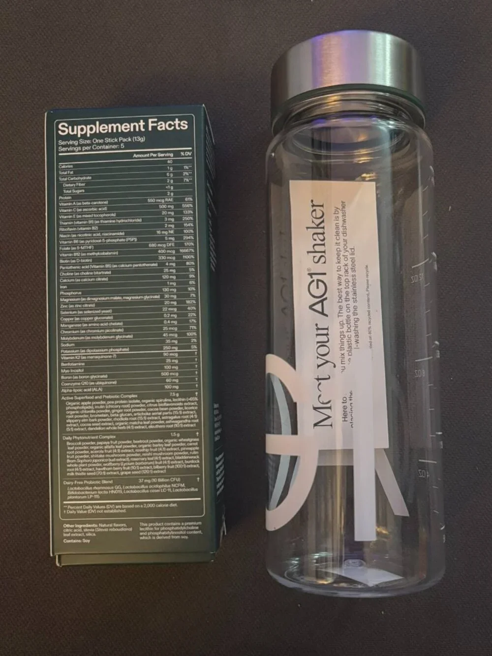 AG1 Athletic Greens Clear Water Bottle Shaker and Sample Pack